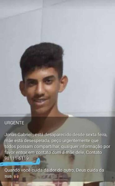 Jonas Gabriel Costa Araújo, de 20 anos, foi visto pela última vez no dia 7 na Cidade Universitária